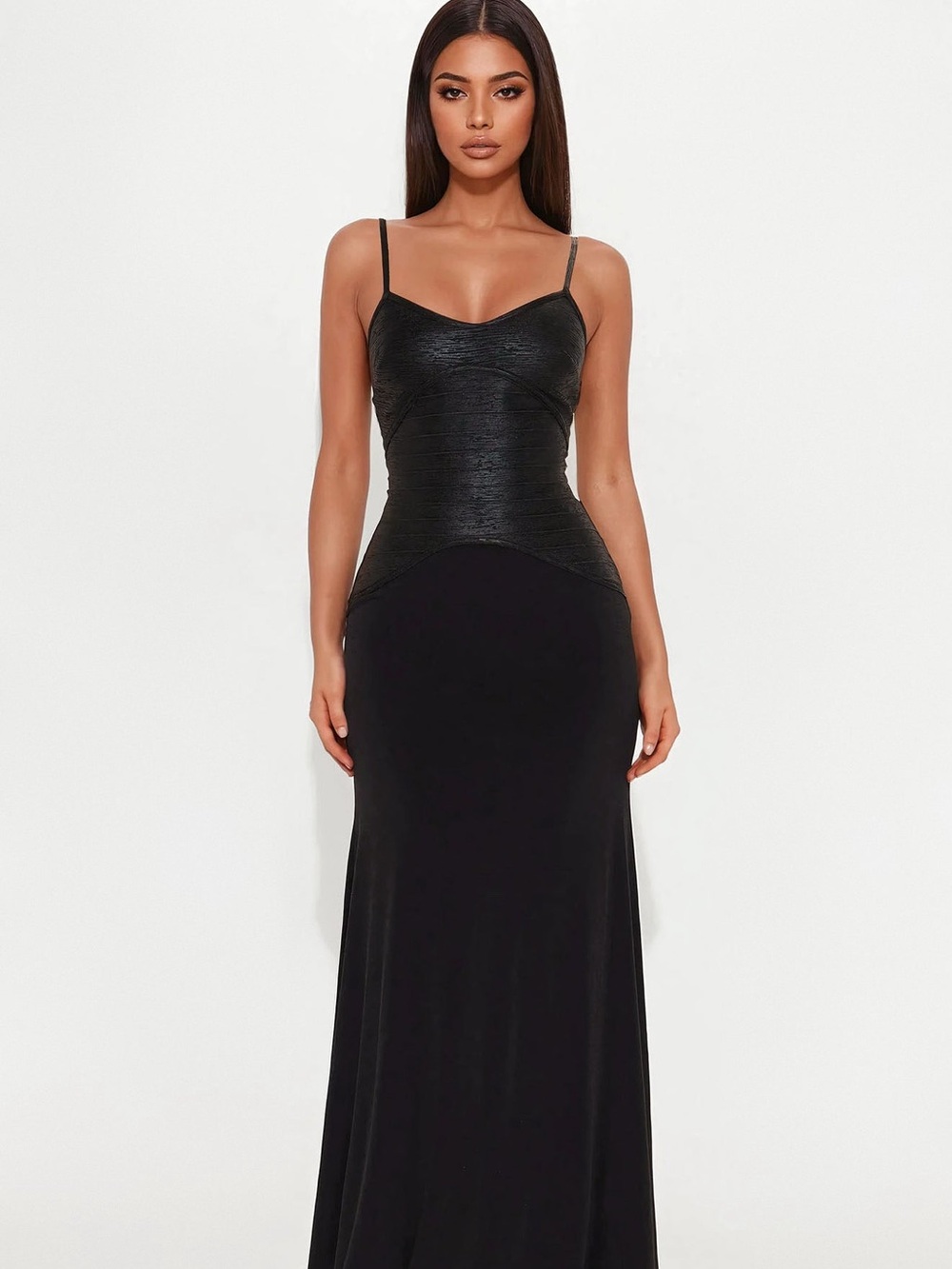 Fashion Nova Black Textured Bodice Spaghetti Strap Maxi